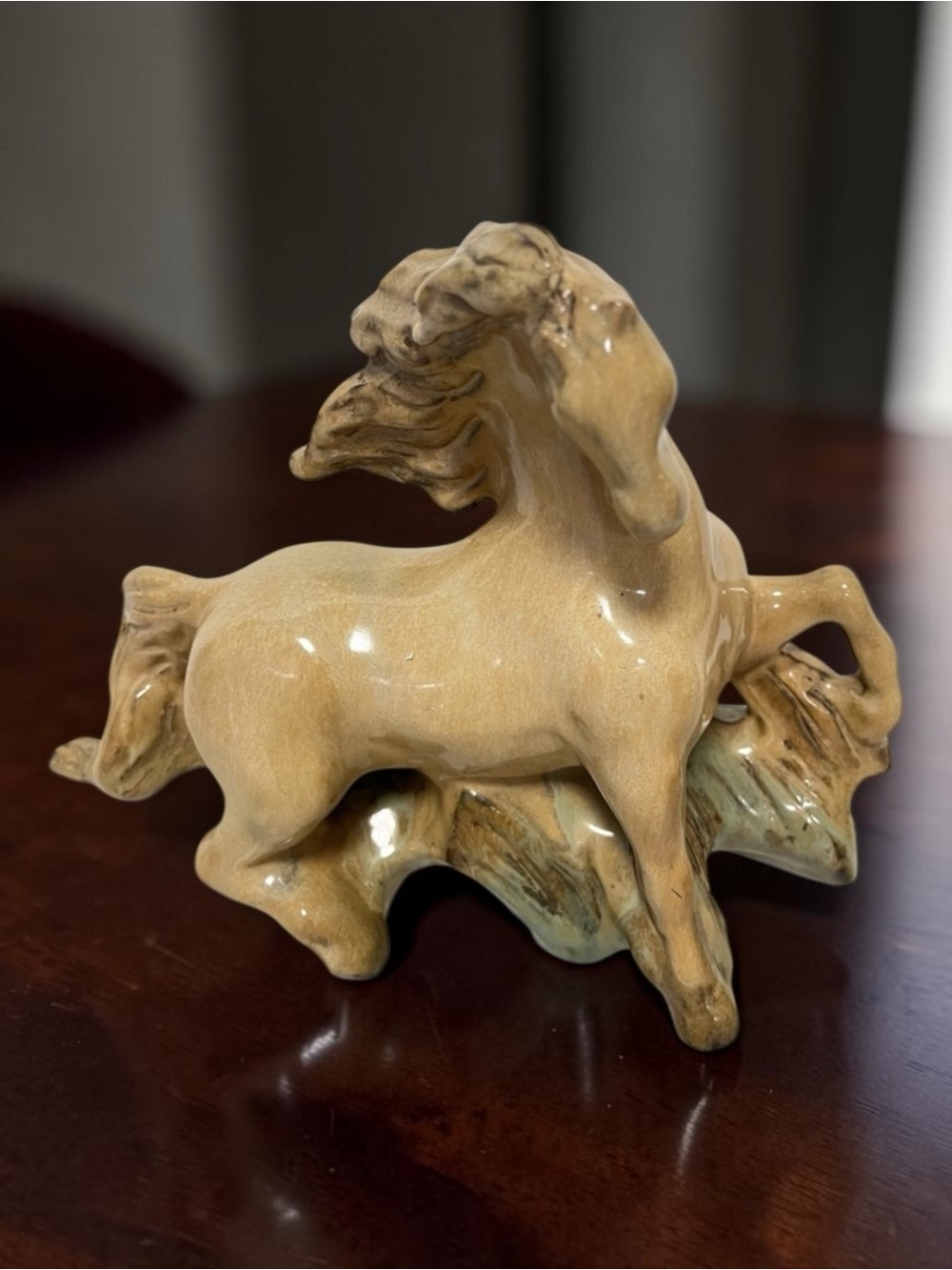 Ceramic  Palomino Rearing Stallion Horse Figurine MCM Drip Glaze Western  VTG